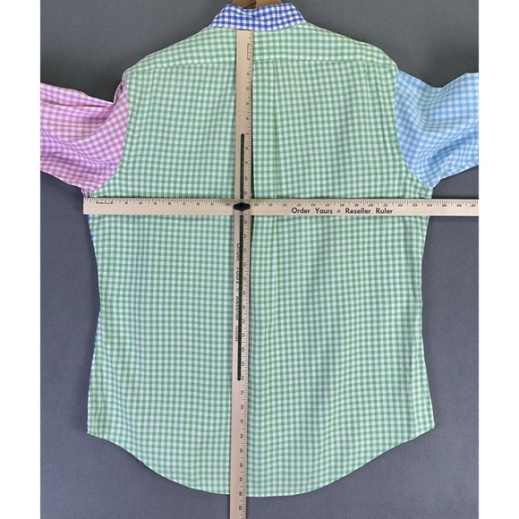 Ralph Lauren Shirt Large Blue Pink Colorful Gingham Check Party Custom Fit - Picture 5 of 7